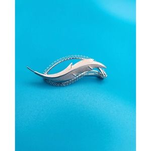 Elegant Curved Sterling Silver Leaf Brooch Marked "de" 1.75" Wide